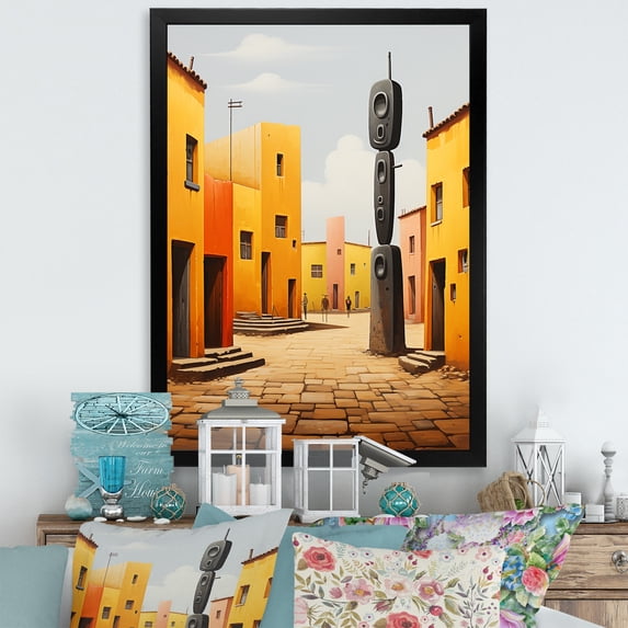 Designart "Aztec Civilization Mexican Wonder I" People Framed Wall Art - Global Yellow Mexican Art Hallway Framed Wall Art Decor