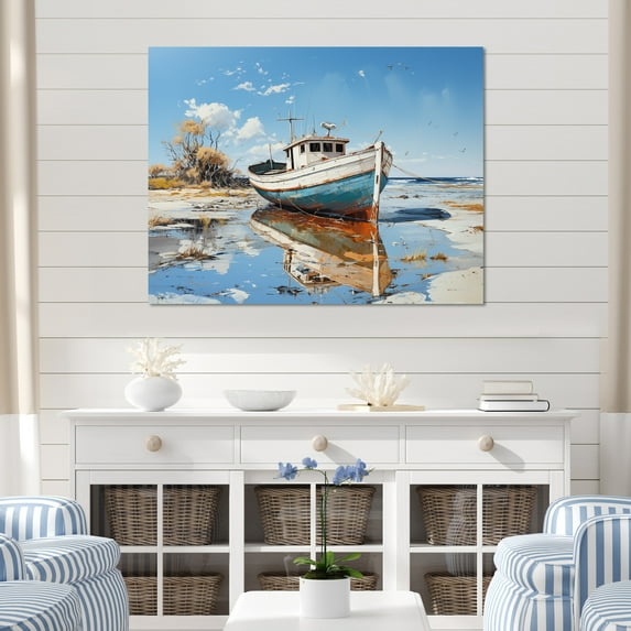Designart "Azure And Snow Boat View" Coastal Boat Canvas Prints