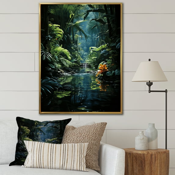 Designart "Azure Archway Amidst Jungle Palms" Palms & Palm Trees Floater Framed Canvas Prints
