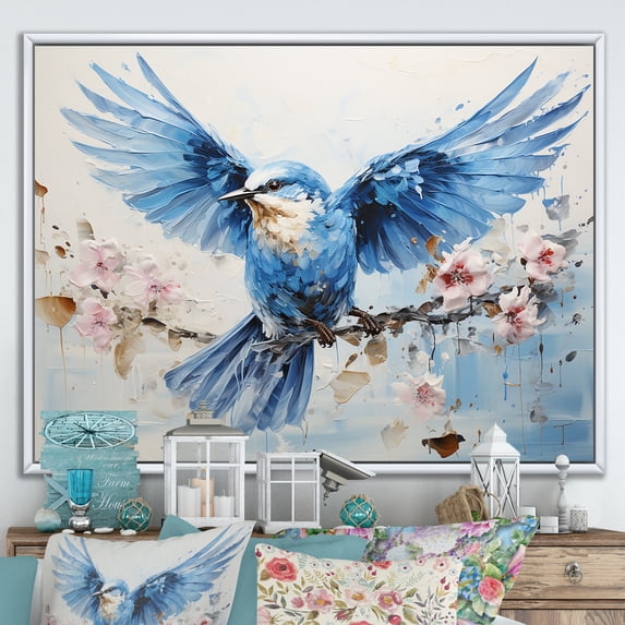 Designart "Azure Calmness Bird Panorama" Animals Bird Floater Framed Wall Art Living Room