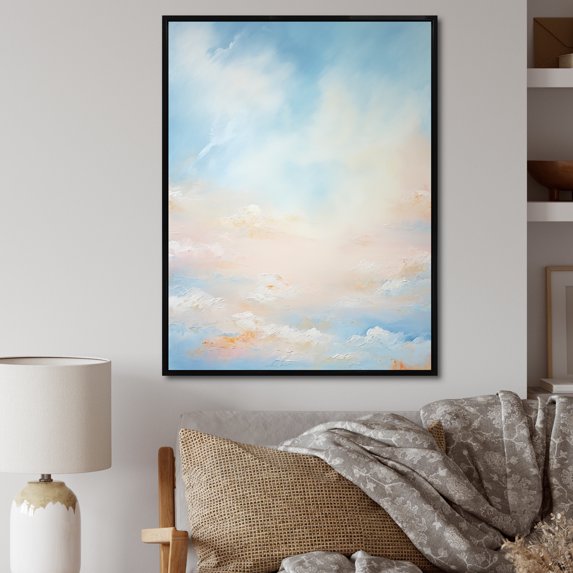 Designart "Azure Clouds Simplified Sky" Clouds Floater Framed Canvas Art Print