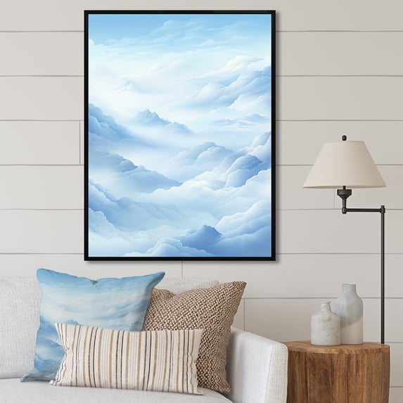 Designart "Azure Clouds Simplified Sky I" Clouds Floater Framed Wall Art Prints