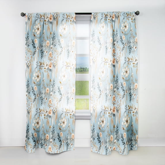 Designart "Azure Dreamcatcher" Floral Room Darkening Curtain Panel