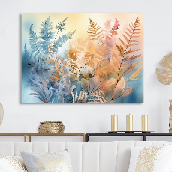 Designart "Azure Frond Dreamscape" Floral Ferns Metal Art Print