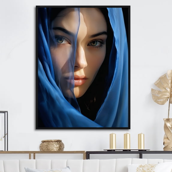 Designart "Azure Gaze Of A Maiden I" Fashion Woman Floater Framed Canvas Art Print