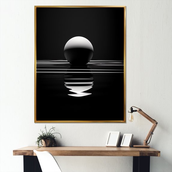 Designart "Azure Impact Orb Reflection" Bowling Floater Framed Wall Decor