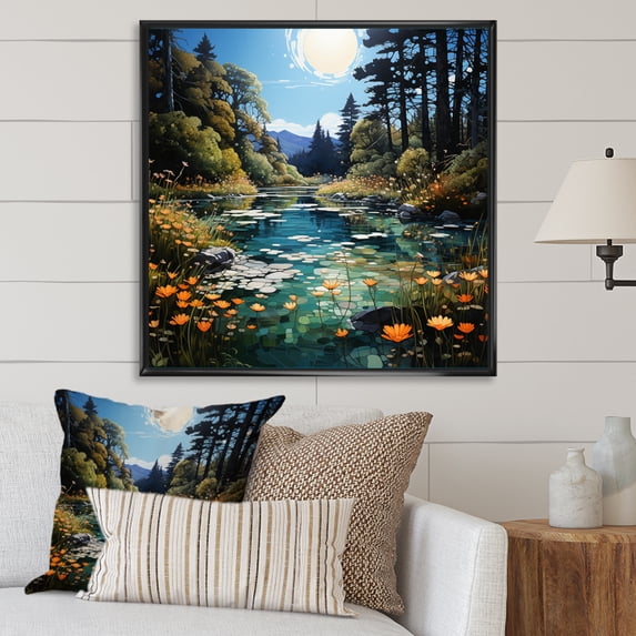 Designart "Azure Mirrors on the River II" Lakes & Rivers Floater Framed Wall Art Print