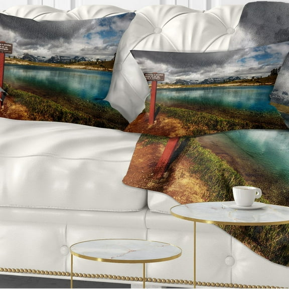 Designart Azure Mountain Lake with Clouds - Landscape Printed Throw Pillow - 12x20