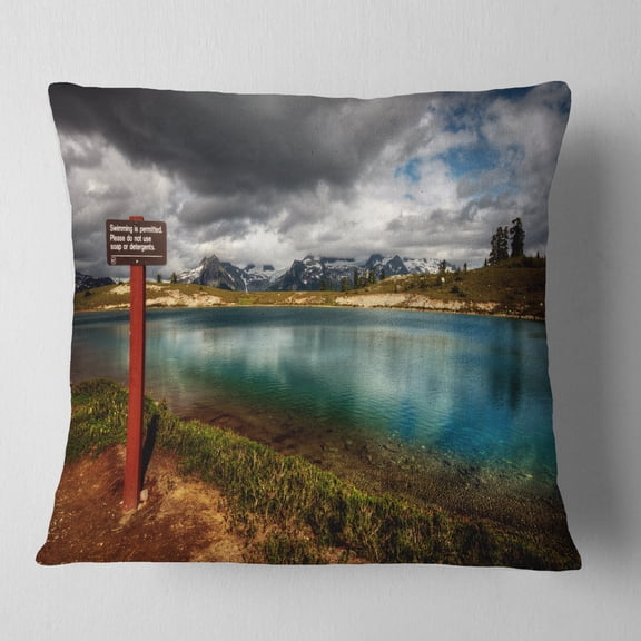 Designart Azure Mountain Lake with Clouds - Landscape Printed Throw Pillow - 18x18