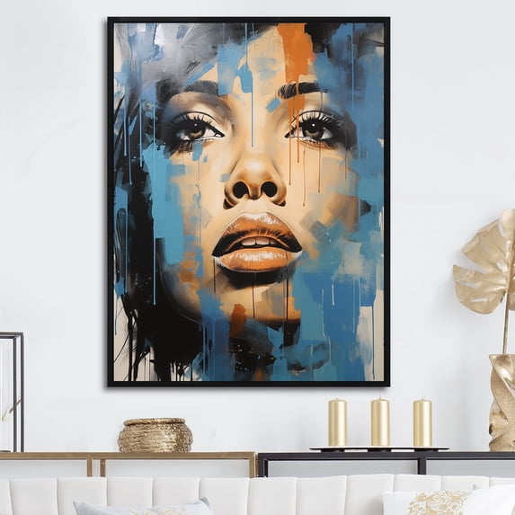 Designart "Azure Portrait Of Aaliyah I" Celebrity Floater Framed Wall Decor
