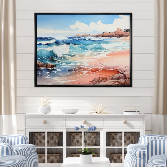 Designart "Azure Seashore Surge Blend" Beach Floater Framed Canvas Wall Art