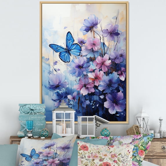 Designart "Azure Shades Embrace Fragile Soar" Animals Butterfly Floater Framed Canvas Art Print
