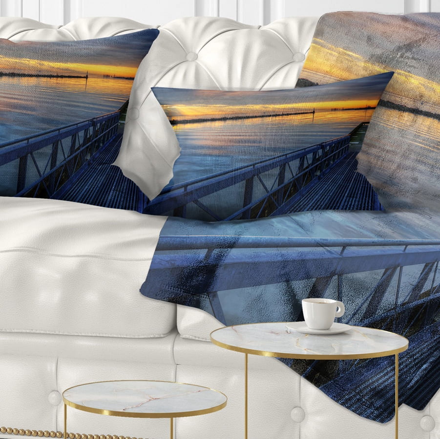Designart Azure Waters Behind Pier - Seascape Throw Pillow - 12x20