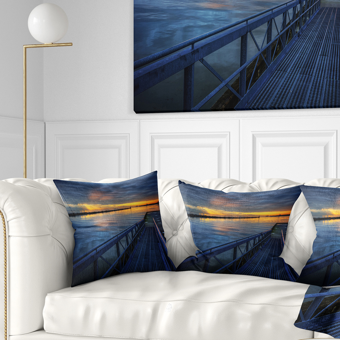 Designart Azure Waters Behind Pier - Seascape Throw Pillow - 18x18