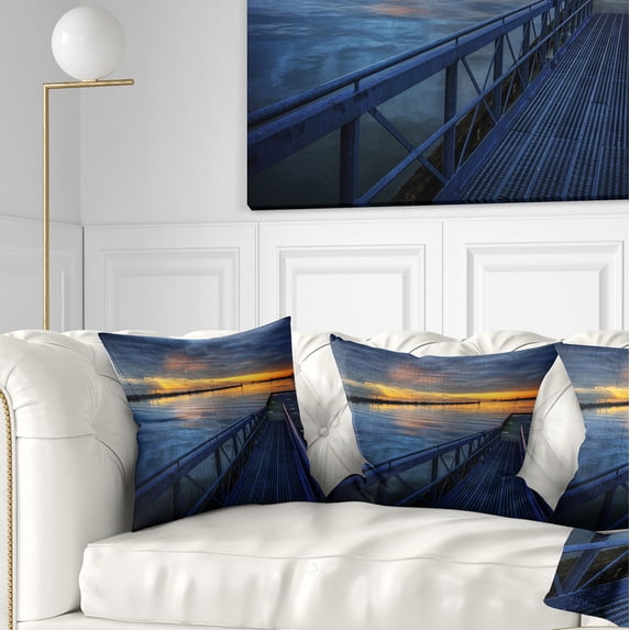 Designart Azure Waters Behind Pier - Seascape Throw Pillow - 18x18