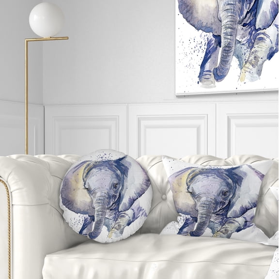 Designart Baby Elephant Blue Watercolor - Abstract Throw Pillow - 12x20