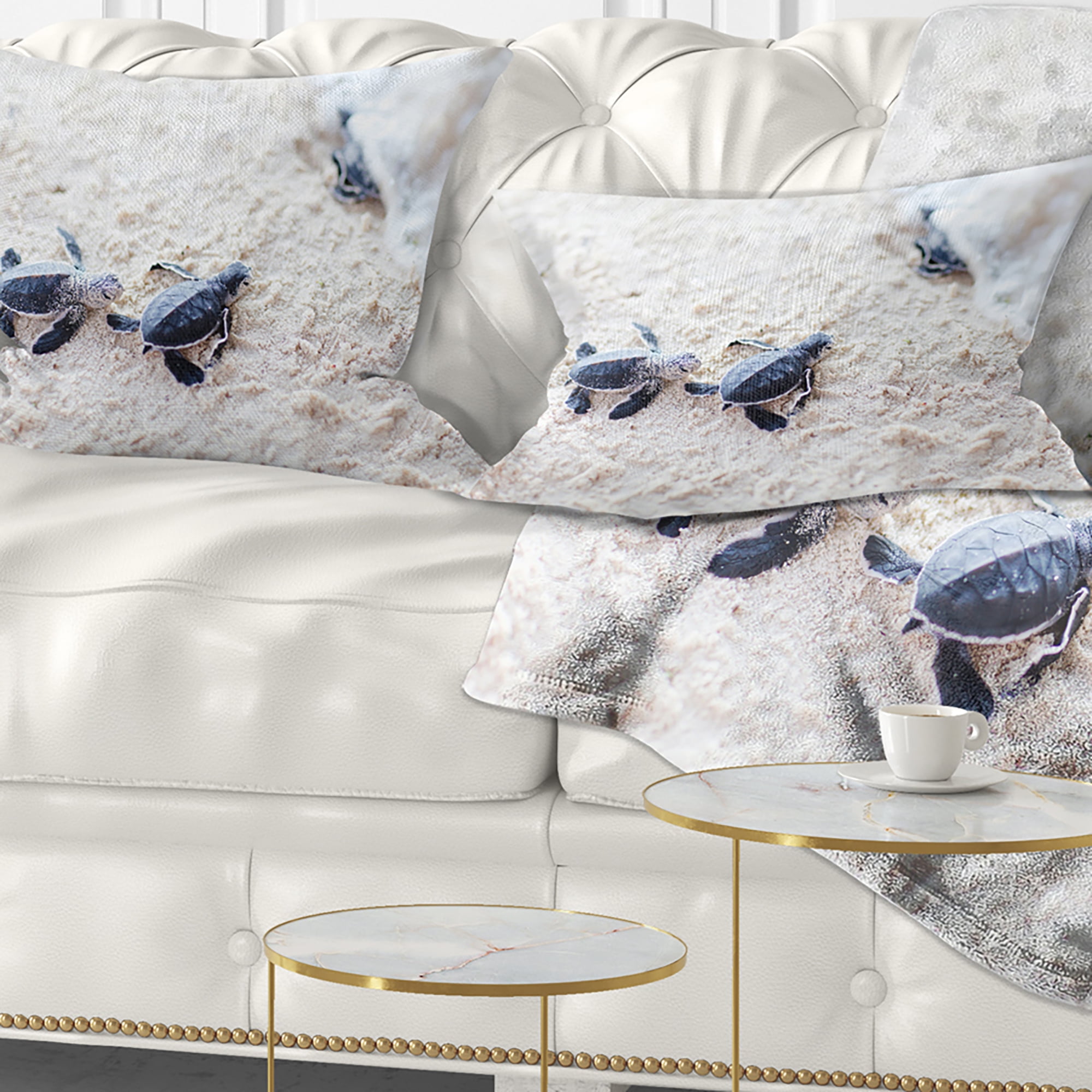 Designart Baby Green Turtles on Sand - Animal Throw Pillow - 12x20