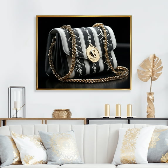 Designart "Bag Unveiled Black Luxury wall art II" Fashion Floater Framed Canvas Art Print
