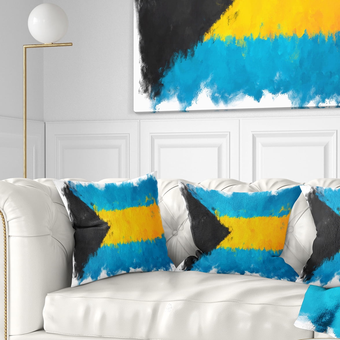 Designart Bahamas Flag Illustration - Flag Painting Throw Pillow - 18x18