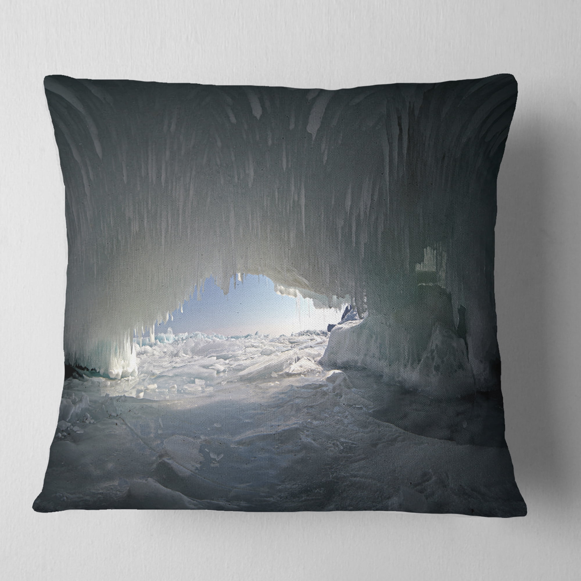 Designart Baikal Lake Ice Macro Universe - Landscape Printed Throw Pillow - 16x16