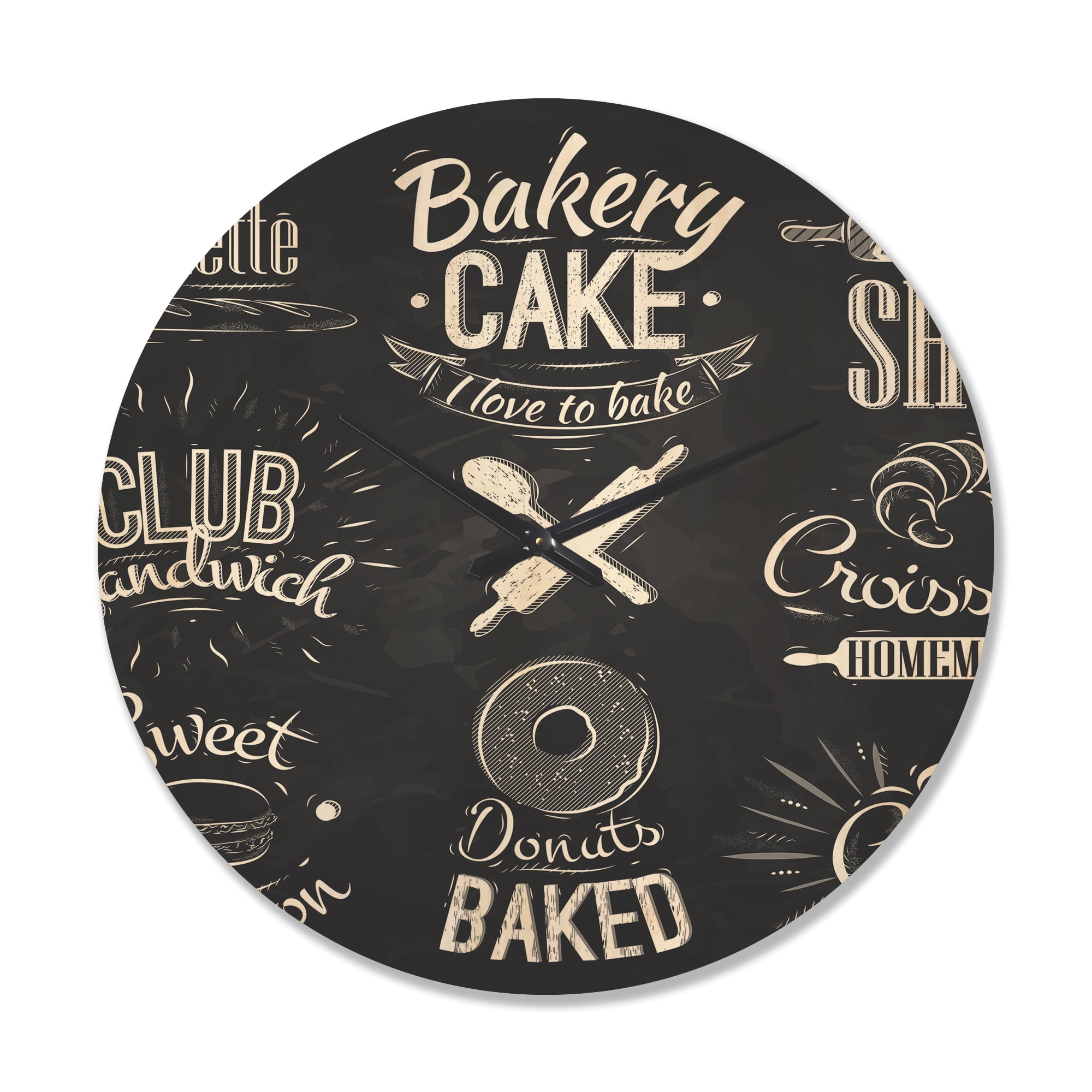 Designart 'Bakery Characters Food Quotes' Modern Wood Wall Clock
