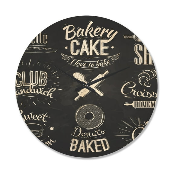 Designart 'Bakery Characters Food Quotes' Modern Wood Wall Clock