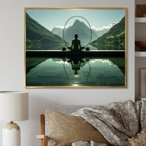 Designart "Balancing Act In Yogic Horizon" Yoga Floater Framed Wall Art Living Room