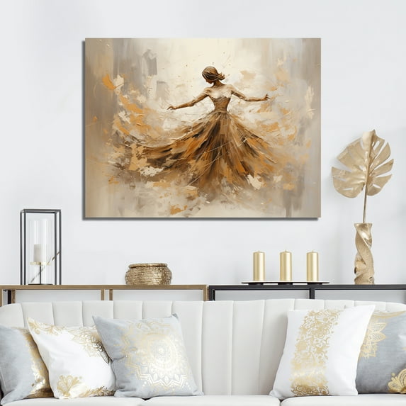 Designart "Ballet Dance In Beige And Gold" Dance Canvas Prints