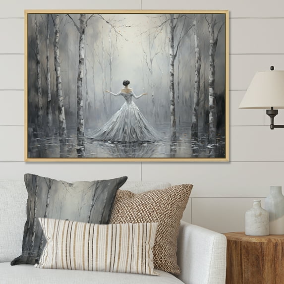 Designart "Ballet Of Birch Trees With A Woman'S Touch" Tree Birch Floater Framed Wall Art Prints