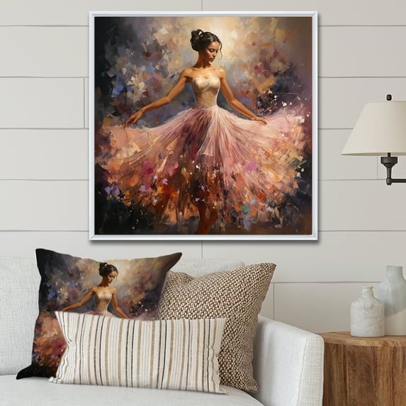 Designart "Balletic Movement Pink Dance of the Ballerina" Fashion Framed Wall Art - Modern Pink Ballet Bedroom Framed Canvas Wall Art