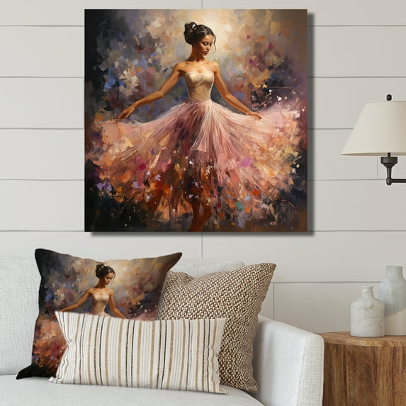 Designart "Balletic Movement Pink Dance of the Ballerina" Fashion Wall Art - Glam Pink Ballet Entryway Wall Art Print