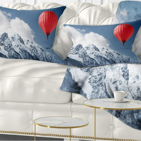 Designart Balloon Over Winter Hills - Landscape Printed Throw Pillow - 12x20