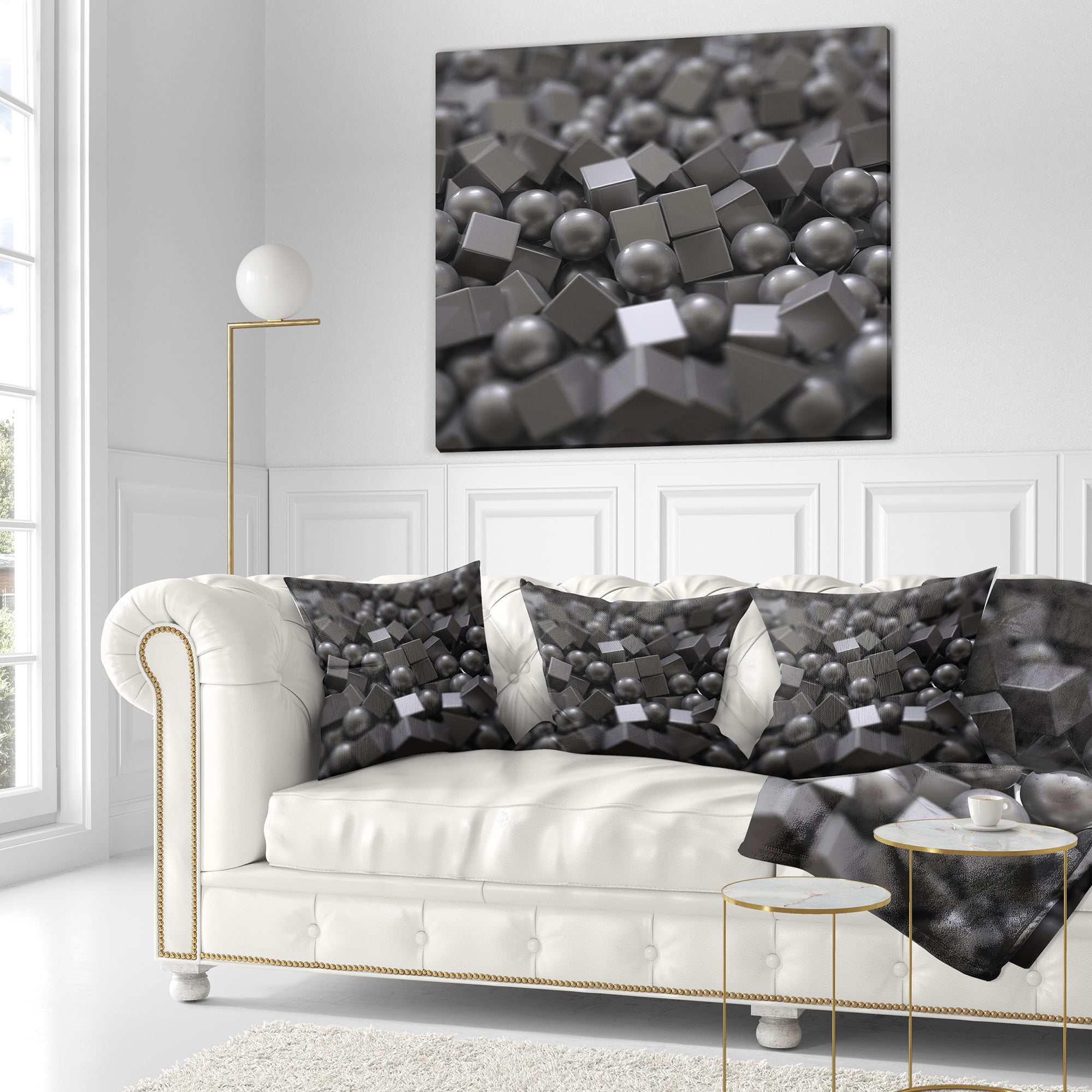 Designart Balls and Cubes 3D Design - Abstract Throw Pillow - 18x18