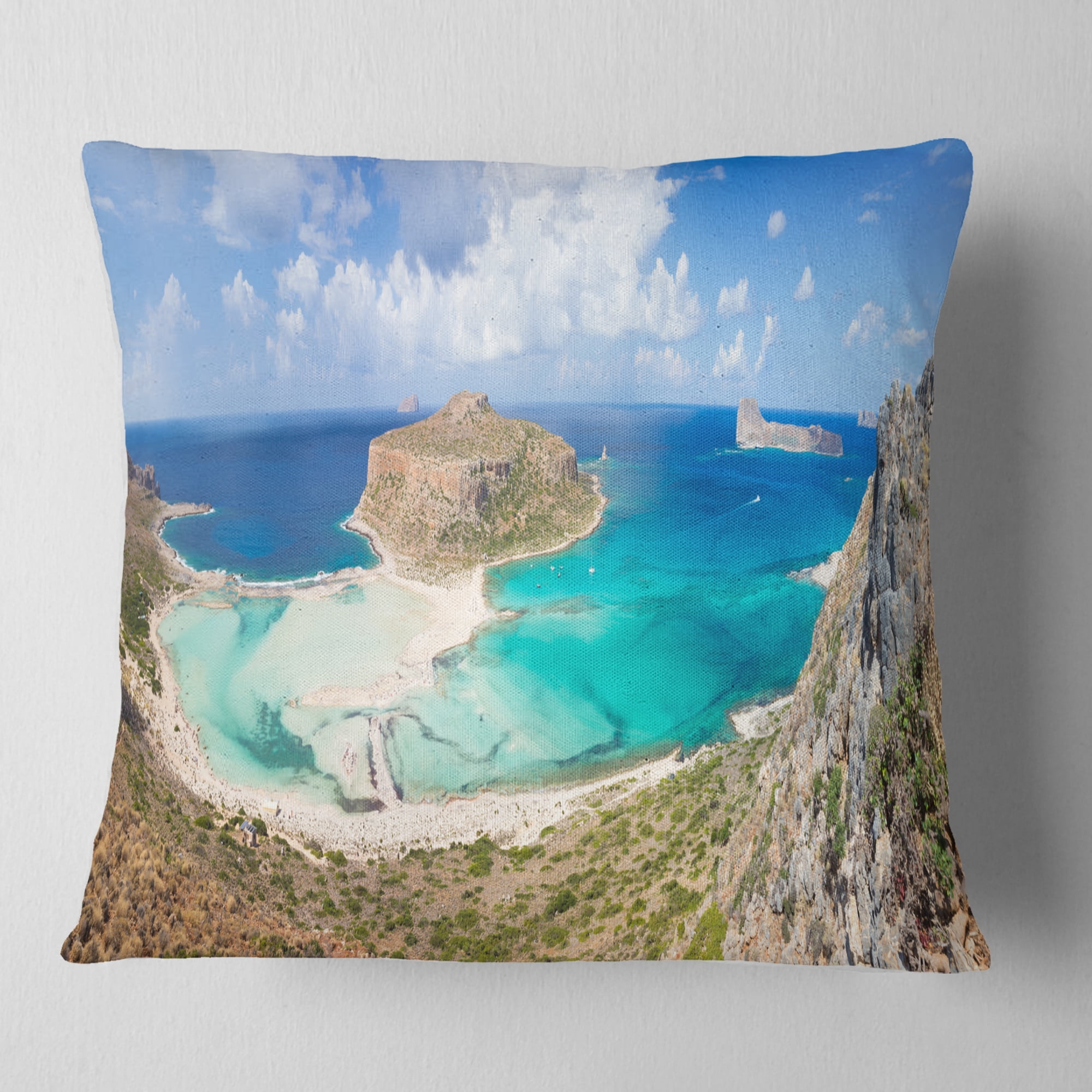 Designart Balos Beach at Crete Island Greece - Oversized Beach Throw Pillow - 18x18
