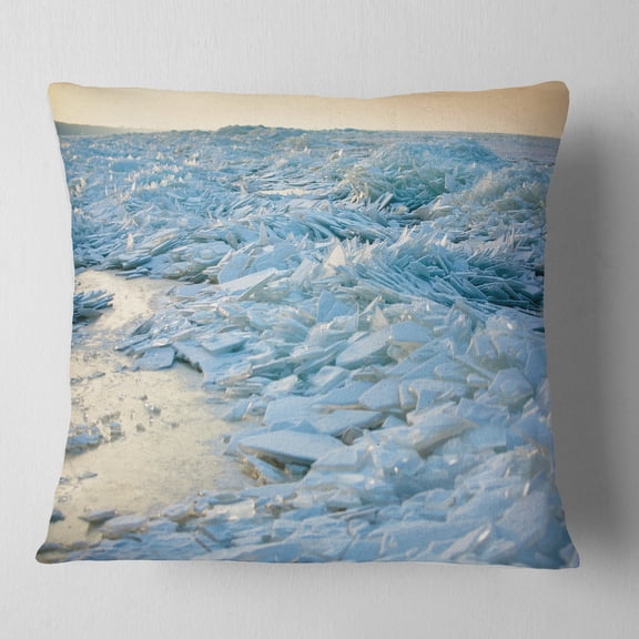 Designart Baltic Sea Winter Landscape - Landscape Printed Throw Pillow - 16x16