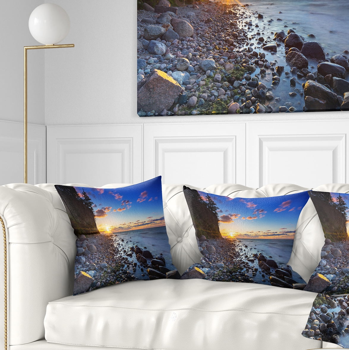 Designart Baltic Sea and Orlowo Cliff at Sunrise - Seascape Throw Pillow - 16x16