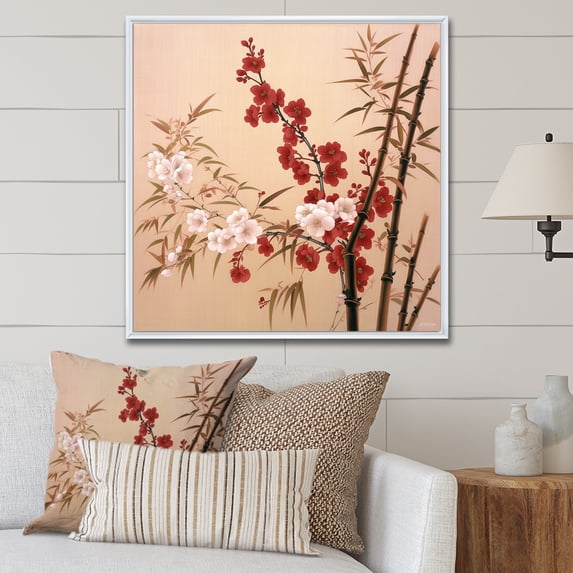 Designart "Bamboo Amidst Plum Blossoms II" Bamboo Floater Framed Wall Decor
