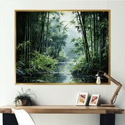 Designart "Bamboo Forest Japon painting" Japanese Floater Framed Wall Art Print