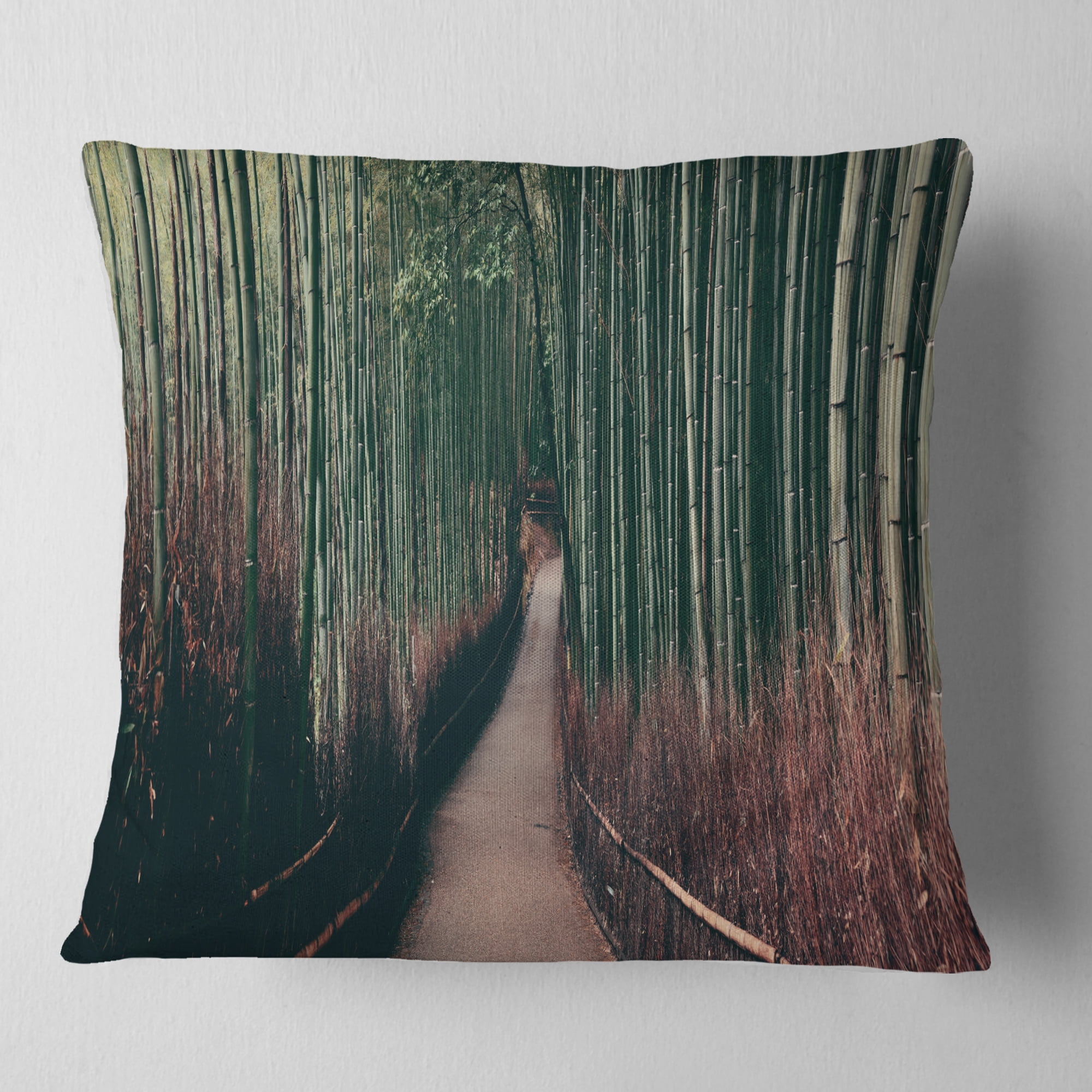 Designart Bamboo Grove in Arashiyama Panorama - Forest Throw Pillow - 18x18