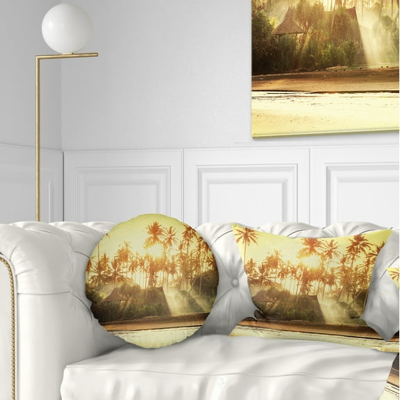 Designart Bamboo Huts on Tropical Island - Landscape Printed Throw Pillow - 12x20