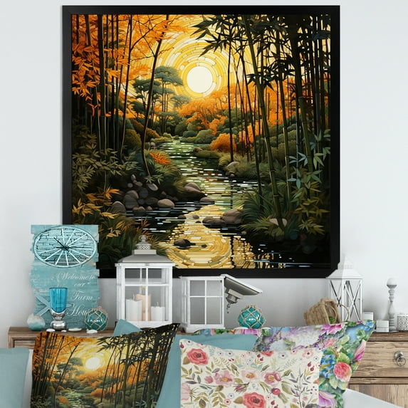 Designart "Bamboo Whisper Asian beauty V" Asian Floater Framed Canvas Wall Art