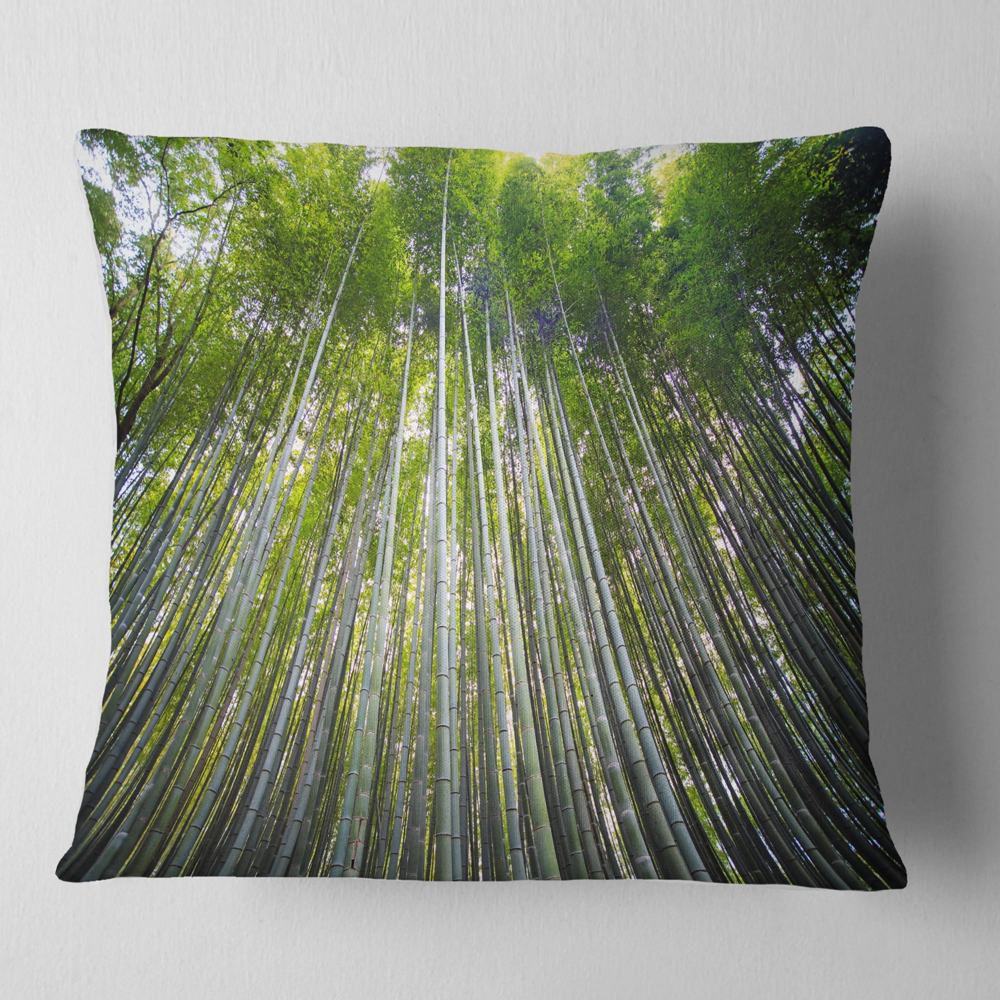 Designart Bamboo forest of Kyoto Japan. - Forest Throw Pillow - 16x16
