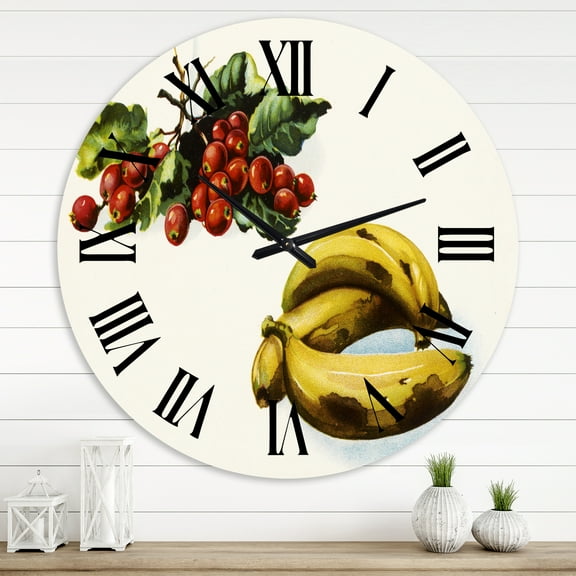 Designart 'Banana And Red Berries' Farmhouse Wall Clock