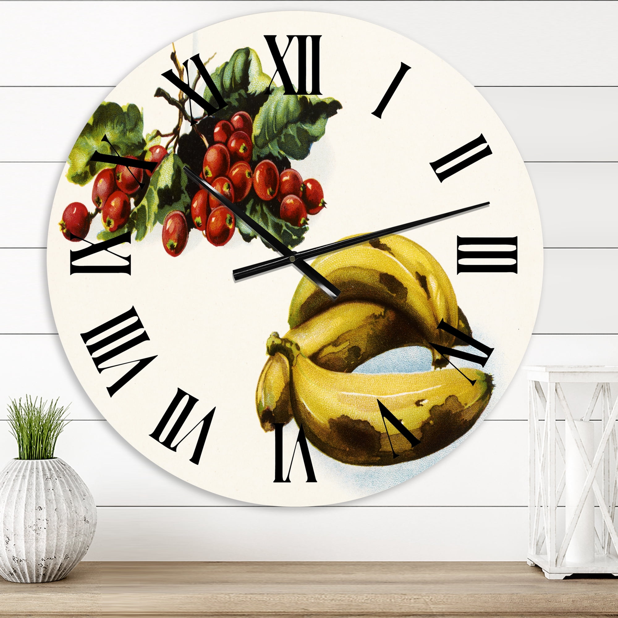 Designart 'Banana And Red Berries' Farmhouse Wall Clock
