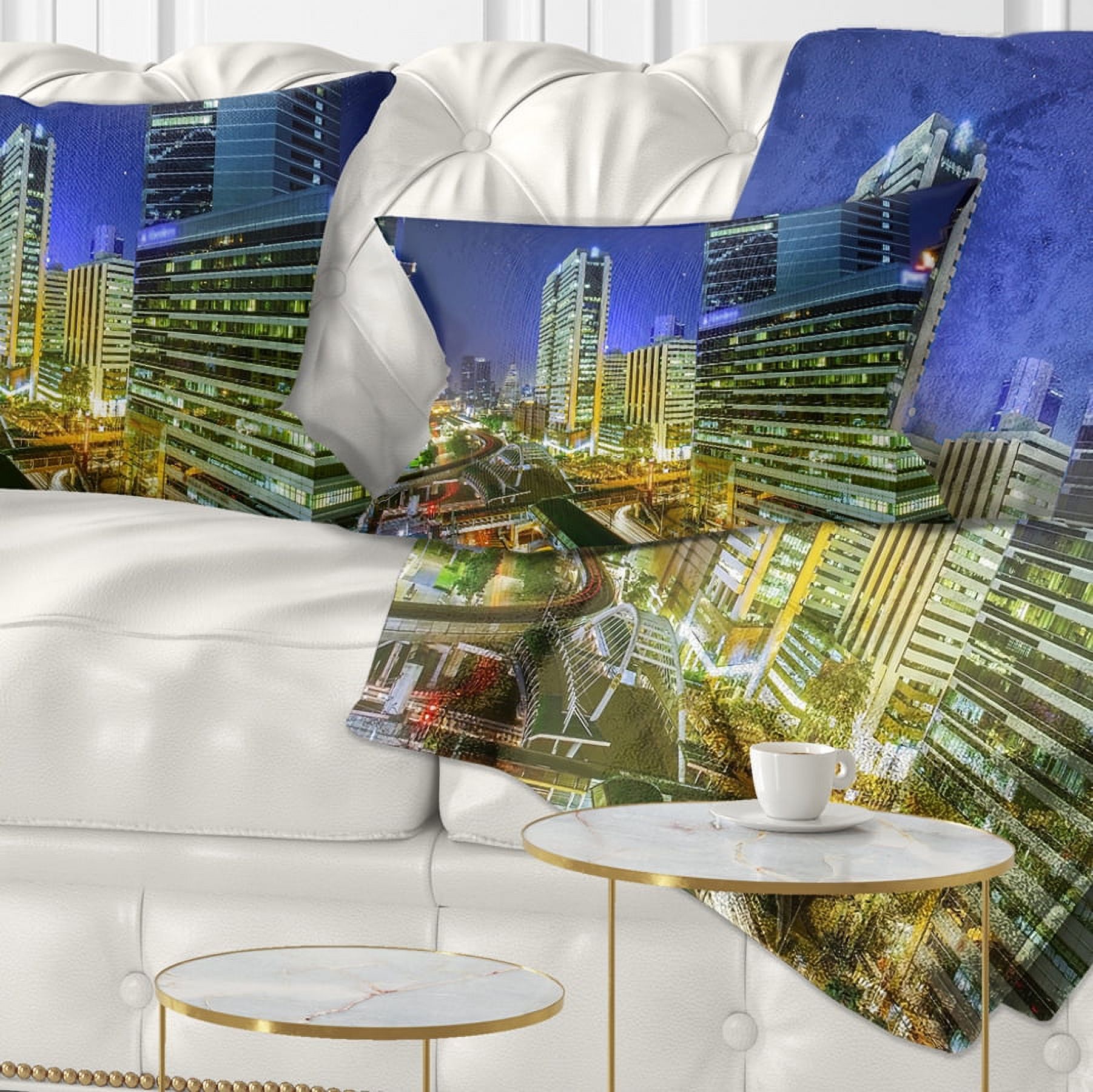 Designart Bangkok City Night View Cityscape - Photography Throw Pillow - 12x20