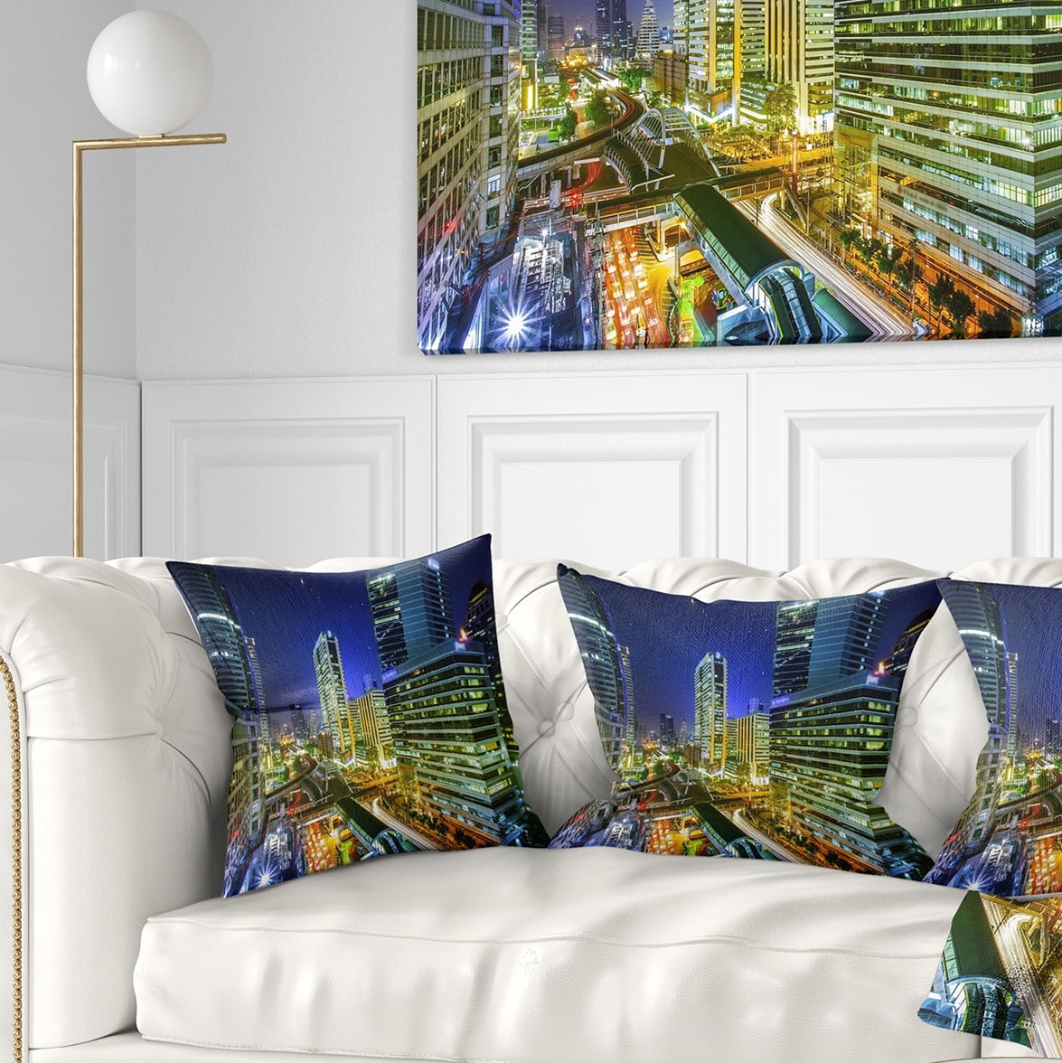 Designart Bangkok City Night View Cityscape - Photography Throw Pillow - 18x18