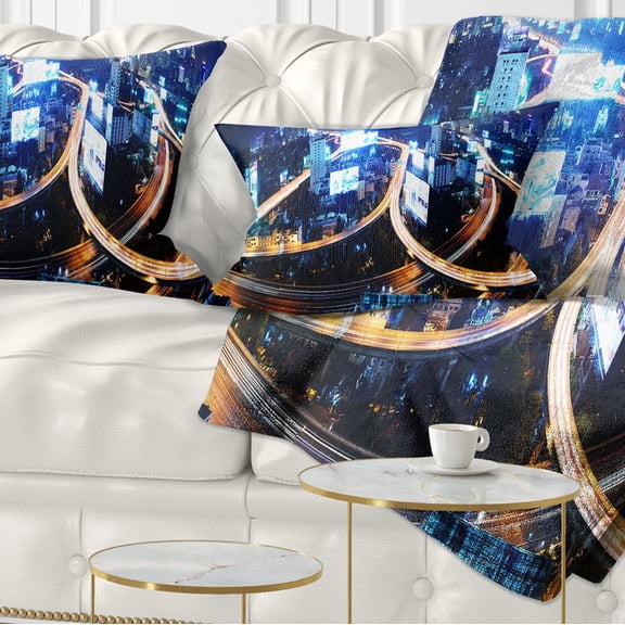 Designart Bangkok Expressway Aerial View - Cityscape Photo Throw Pillow - 12x20