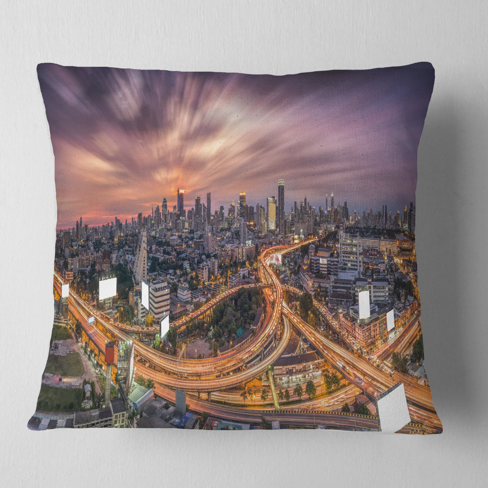 Designart Bangkok S Shaped Express Way - Cityscape Throw Pillow - 18x18