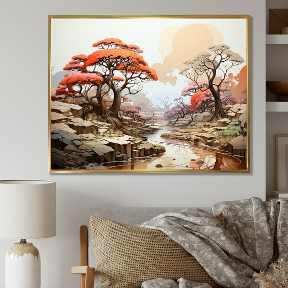 Designart "Baobab Dreamland I" Tree Baobab Floater Framed Canvas Wall Art