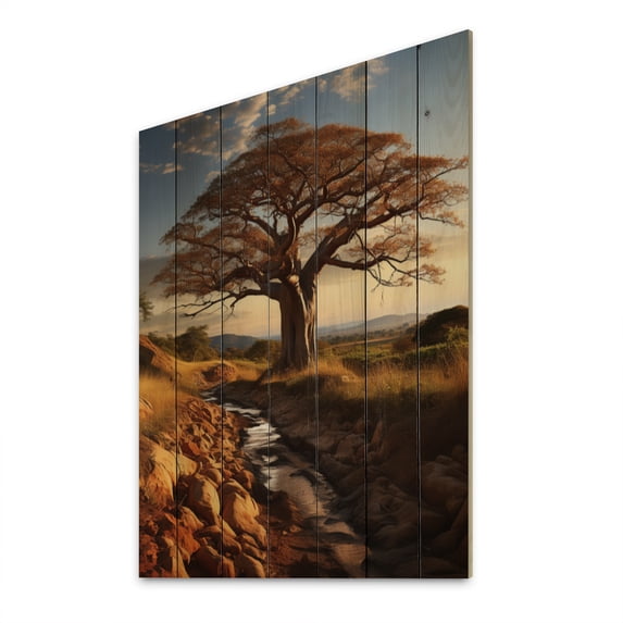 Designart "Baobab Tree Charm I" Floral & Botanical Print on Natural Pine Wood